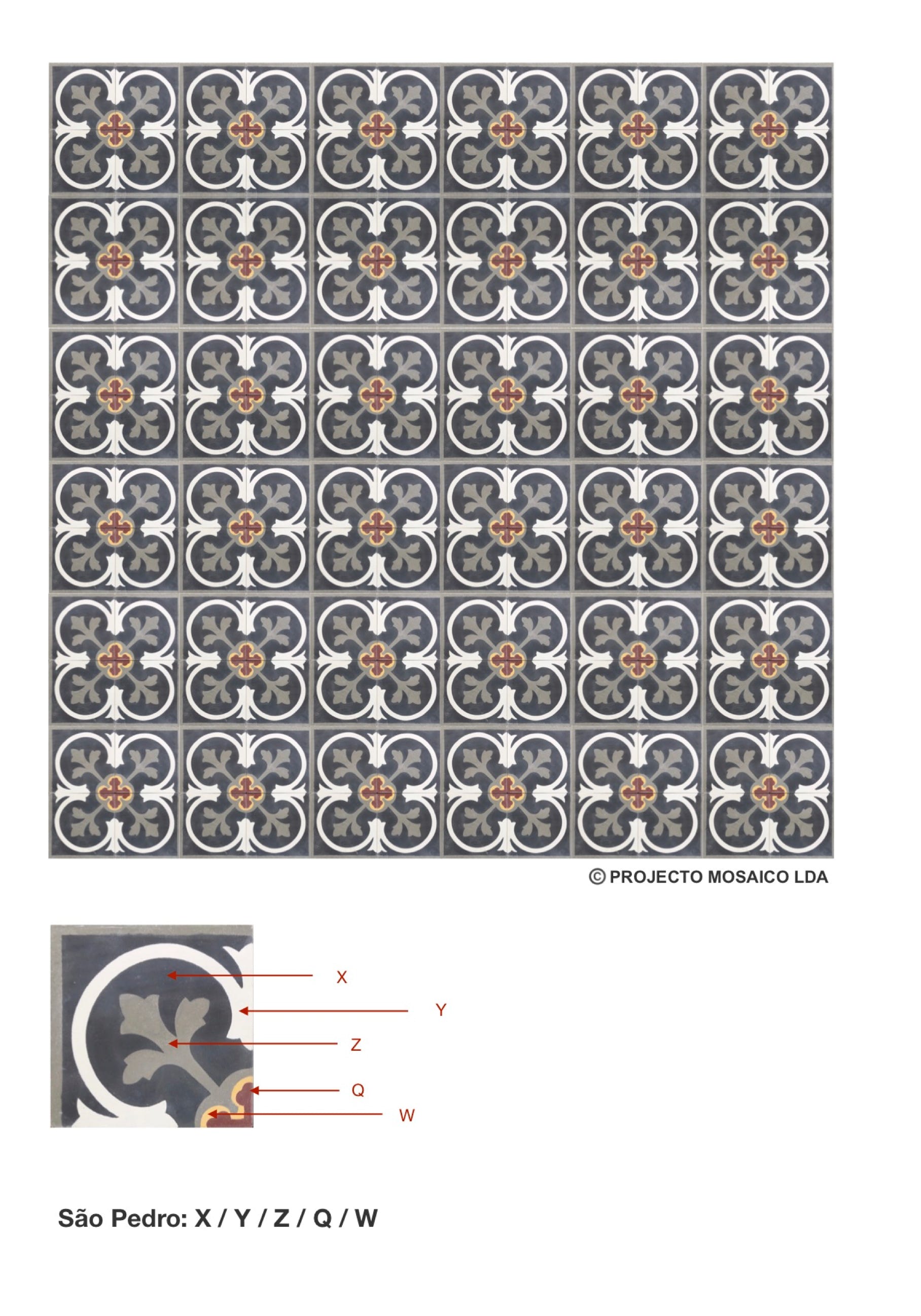 illustração de aplicação do mosaico hidráulico ref: São Pedro
