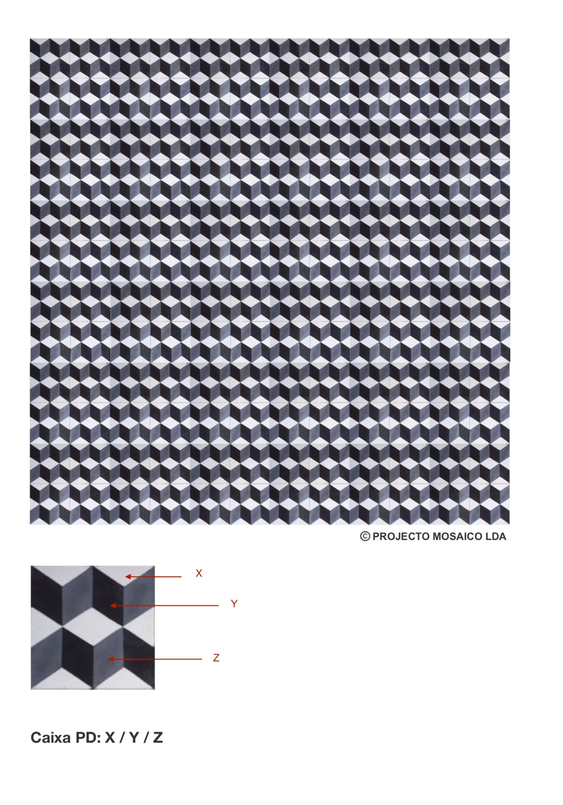 illustração de aplicação do mosaico hidráulico ref: Caixa PD
