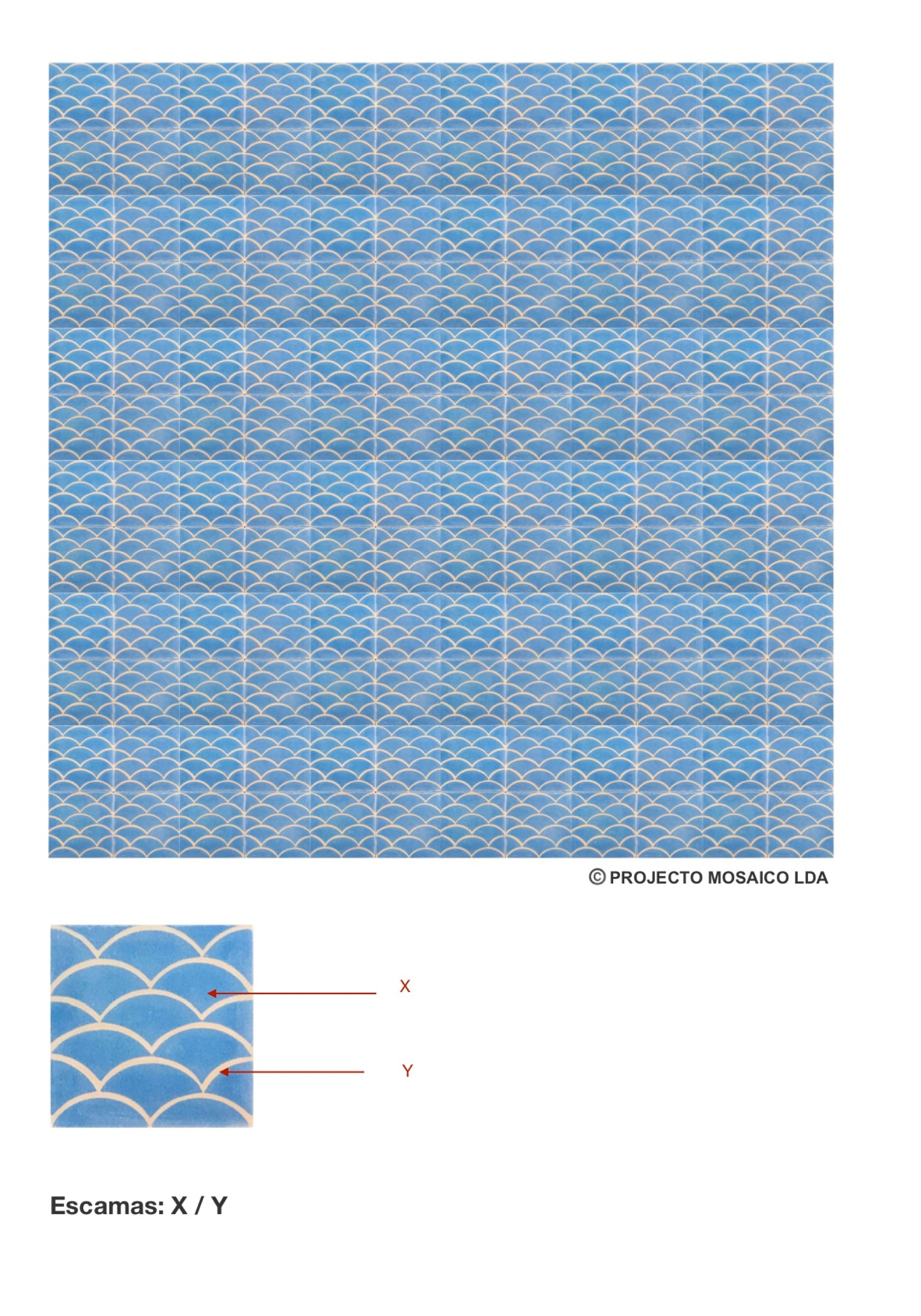 illustração de aplicação do mosaico hidráulico ref: Escamas