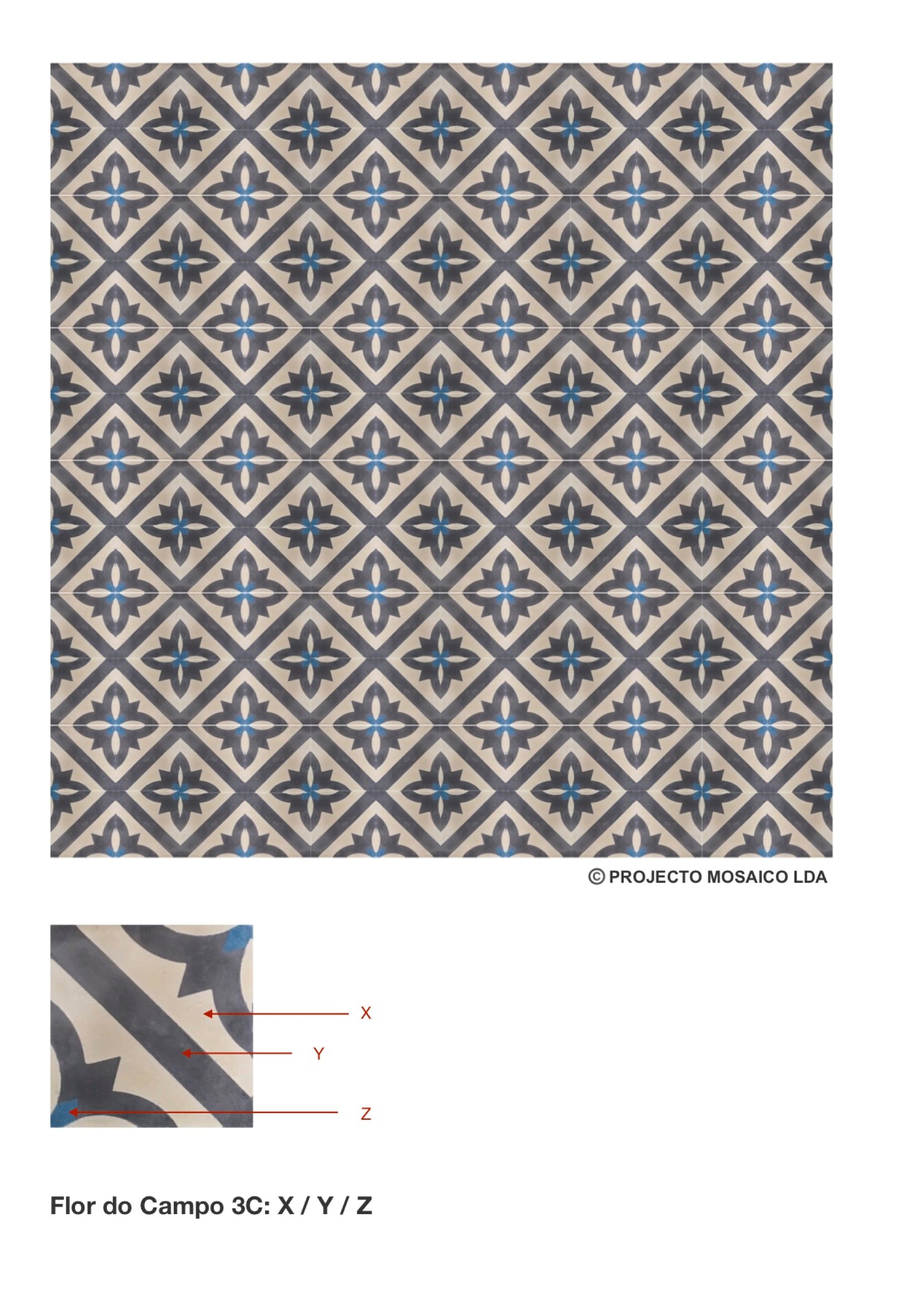 illustração de aplicação do mosaico hidráulico ref: Flor do Campo 3C